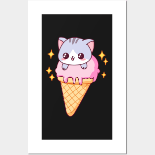 Ice Cream Cat Pattern Posters and Art